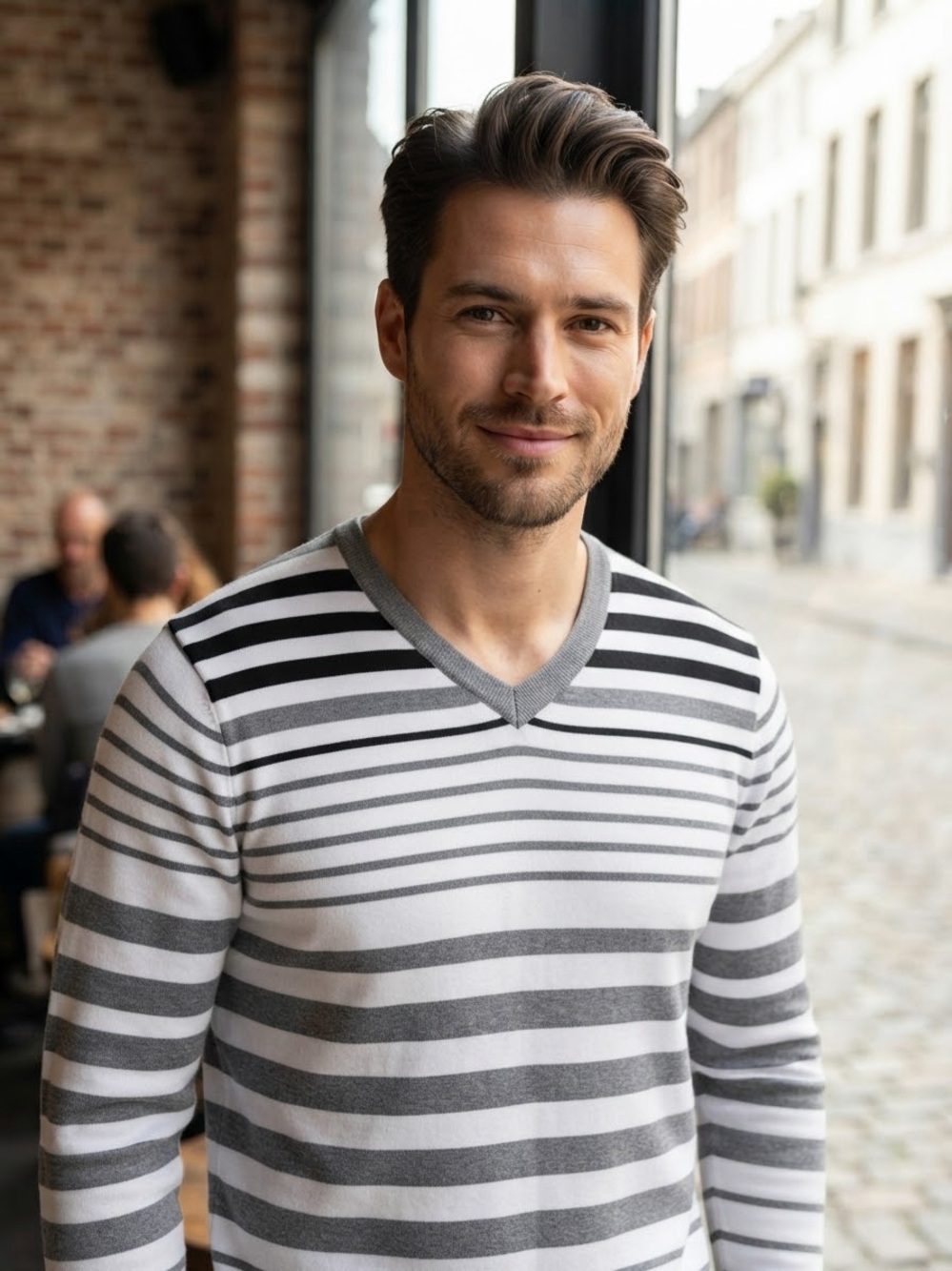mexx sweater stripe knit menswear minimal classic layering academia smart casual